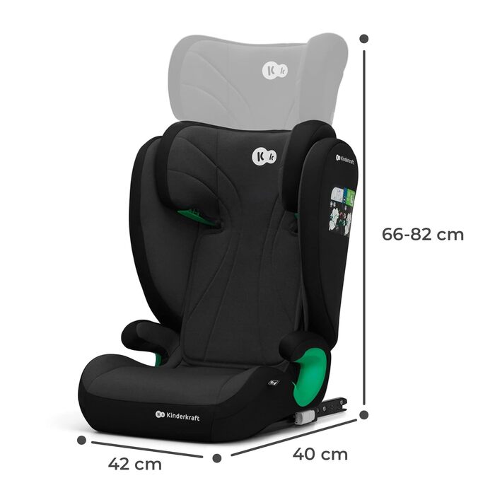 Дитяче автокрісло Kinderkraft JUNIOR FIX2 I-SIZE 15-36 кг, Isofix, регульована спинка і підголівник, група 2/3, 100-150 см, чорне