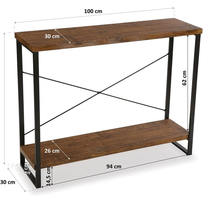 Консольний стіл Versa Taline для передпокою, сучасний, 80x30x100 см, чорний, дерево та метал