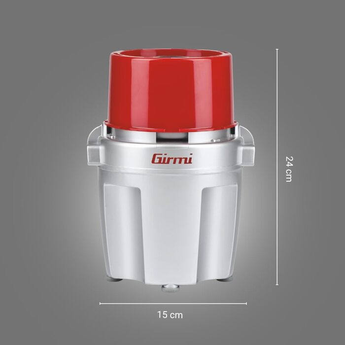 Подрібнювач Girmi TR20 600 Вт, 250 мл, з титановим покриттям, сірий/червоний, безпечний, для посудомийної машини