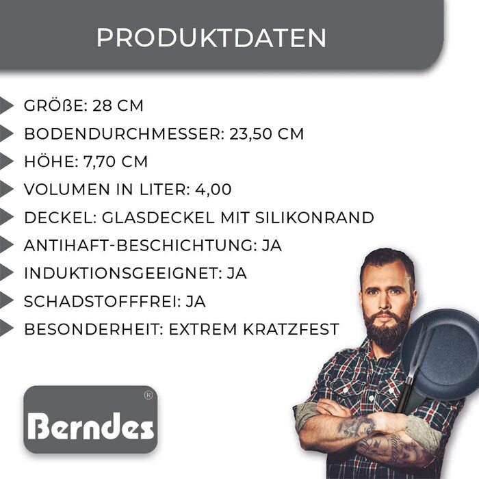 Сковорода Berndes Balance Induction Enduro, алюміній, 28 см, чорна