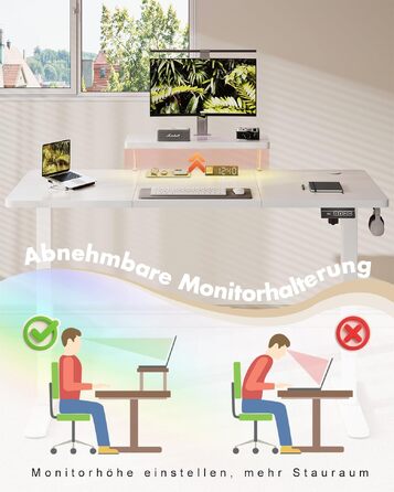 Регульований по висоті письмовий стіл Airfish 120x60 см з підставкою для монітора, білий