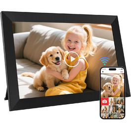 Цифровий фоторамка 10.1 дюйма з Wi-Fi, 64GB пам'яті, IPS LCD сенсорний екран 1280x800, автоповорот, аудіо, швидке завантаження фото та відео, чорний