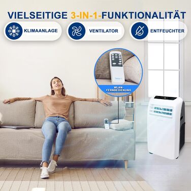 Мобільний кондиціонер SereneLife 3-в-1 9000 BTU з функціями охолодження, осушення та вентиляції, з відведенням повітря, для приміщень до 42 м², білий