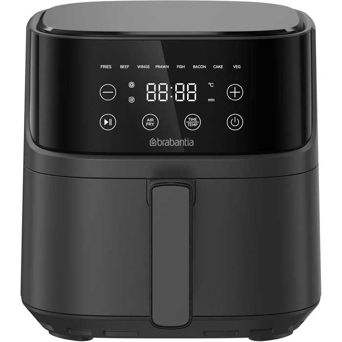 Аерофритюрниця Brabantia Airfryer XL 4 л, 1700 Вт, цифровий сенсорний дисплей, 8 програм, без PFAS, чорна, BBEK1134