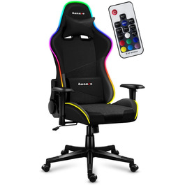 Ігрове крісло Huzaro Force 6.2 Black RGB з LED підсвіткою, еко-шкіра, тканина, карбон, до 130 кг, регульована висота, підголівник, поперекова підтримка, ергономічне, чорне