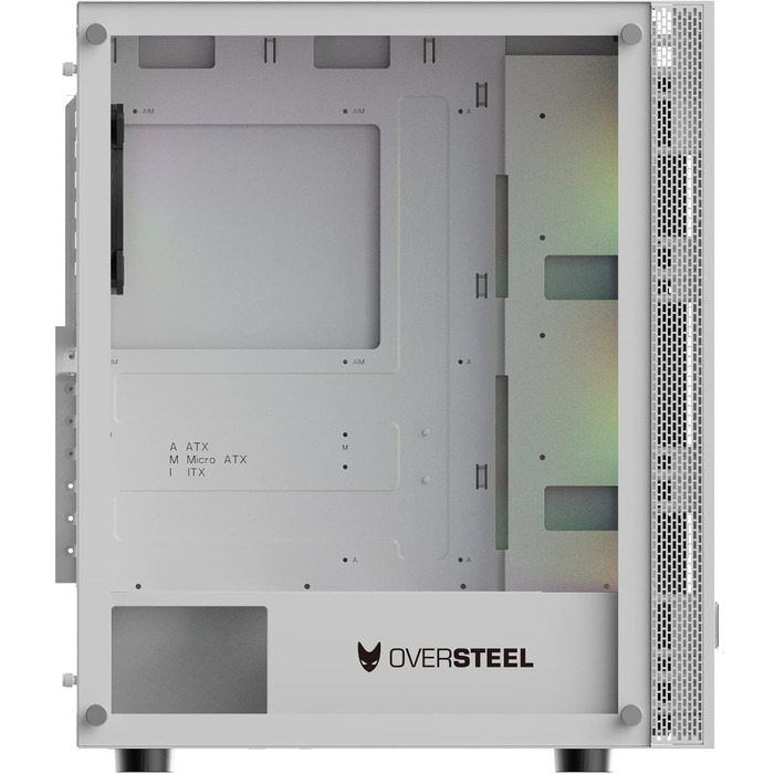 Oversteel Azurite ігровий корпус для ПК, білий, ATX/Micro ATX/ITX, 4 вентилятори 120 мм A-RGB, сітчаста передня панель, загартоване скло, USB 3.0, вертикальний монтаж
