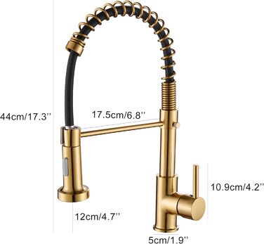 Змішувач кухонний з висувним душем, поворотний 360°, чорний матовий з позолотою