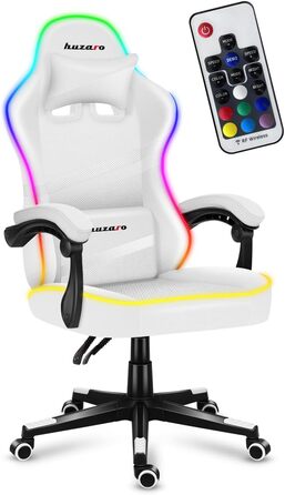 Ігрове крісло Huzaro Force 4.4 RGB біле, ергономічне, LED-підсвітка, екошкіра, регульована висота, підголівник, підтримка до 130 кг