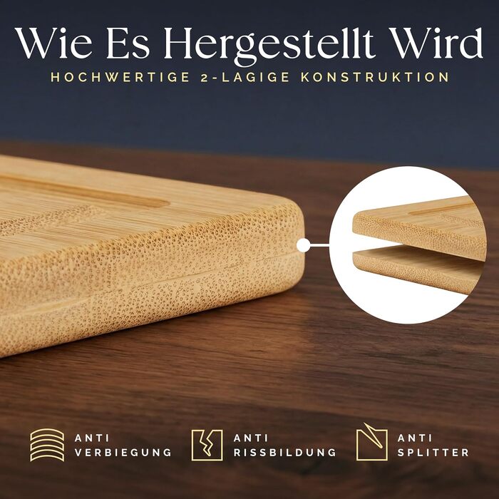 Набір дощок для нарізання Deer & Oak з бамбука XXL та велика (43x30 & 38x25 см) – 2 дерев'яні дошки для м'яса та овочів + ніж (3 предмети)