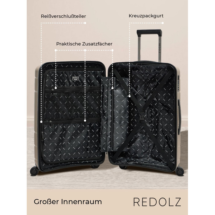 REDOLZ валіза середня M, поліпропілен, 4 колеса, TSA, 45x26x67 см, жорсткий корпус