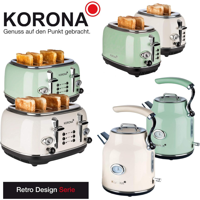 Тостер Korona 21676, 4 тости, кремовий, 1630 Вт: розморожування, підігрів, регулятор ступеня підсмажування, підставка для булочок, лоток для крихт