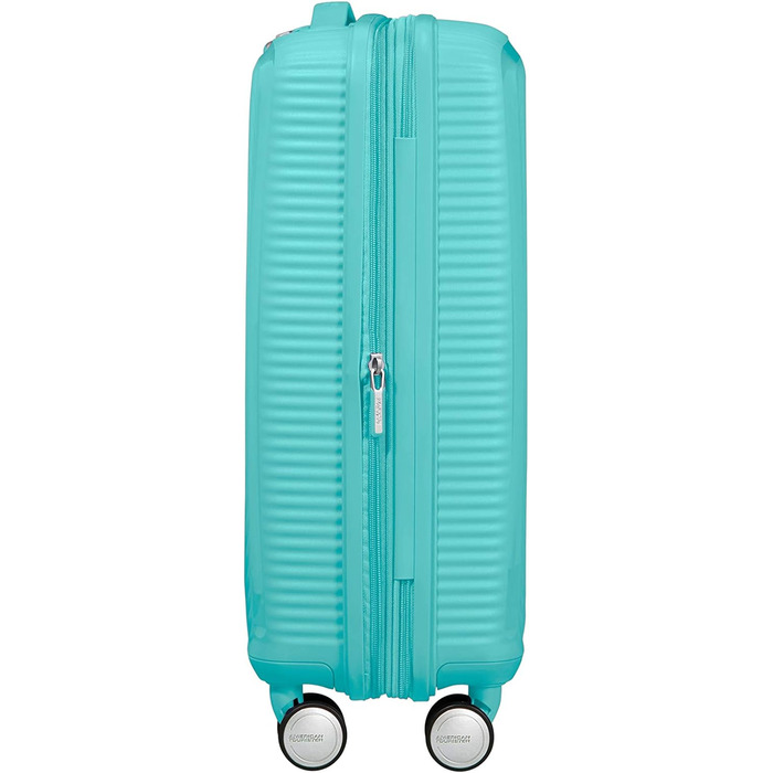 Чемодан American Tourister Soundbox Spinner S, розширюваний, 55 см, 35.5/41 л, синій, з TSA-замком, ручна поклажа