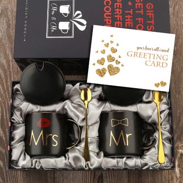Керамічні чашки для пари "Mr & Mrs", подарунковий набір для весілля, заручин, 370 мл, овальні