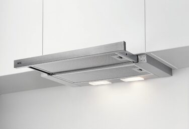 Витяжка для кухні AEG DPE5660B плоска, чорна, режим відводу або рециркуляції, продуктивність 600 м³/год, LED-підсвітка, клас енергоефективності A