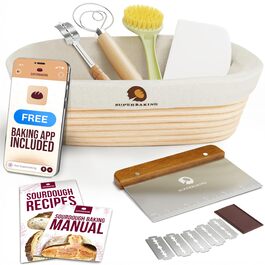 Набір для випічки закваски Superbaking: корзини Banneton (круглі 22.9 см та овальні 25.4 см), стартер та інструкція