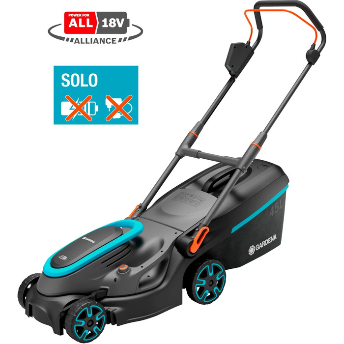 Акумуляторний газонокосарка Gardena PowerMax 37/36V P4A Ready-to-Use Set: для газонів до 350 м², ширина косіння 37 см, об'єм збору 45 л, центральне регулювання висоти, двигун PowerPlus з Eco-режимом
