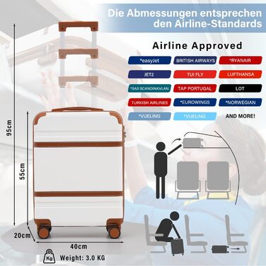 Жорсткий валізу COOLIFE 55x40x20 см для ручної поклажі EasyJet, легкий чемодан з TSA-замком і 4 подвійними колесами, чорний/коричневий