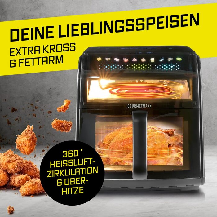 Аерофритюрниця GOURMETmaxx AirGenius 10L з двома камерами по 5л, 10 програм, сенсорний екран, для 8 осіб