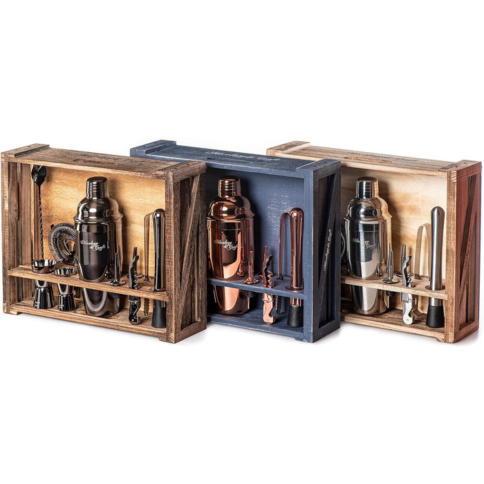 Набір для приготування коктейлів Mixology & Craft Cocktail Shaker Set 11-tlg. з нержавіючої сталі з барним аксесуаром - сріблястий, коричневий, дерево
