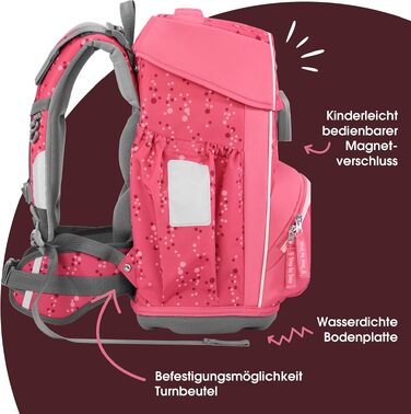 Шкільний рюкзак Step by Step BASIS 'Pink Bubbles' рожевий, ергономічний набір з 4 предметів для дітей 1 класу, 20 л, з рефлекторами та ременями