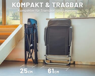Складаний кемпінговий стілець TIMBER RIDGE з високою спинкою, алюмінієвий, до 150 кг, 4 положення, з сумкою, для кемпінгу, саду, балкона, автодому, синій