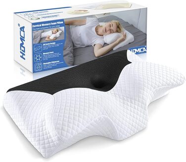 Ортопедична подушка HOMCA з піни Memory Foam, ергономічна подушка для підтримки шиї та голови, для сну на боці, спині та животі, знімний чохол, чорна, 60x35x8/12 см
