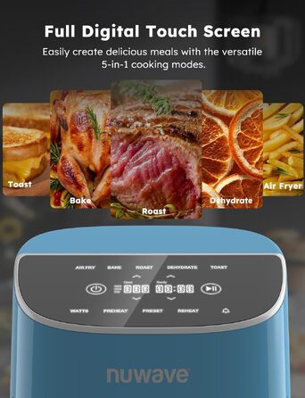 Аерофритюрниця Nuwave Brio Plus 2,5 л, цифровий сенсорний дисплей, діапазон температур 22,5°F - 450°F, Колір: Cozy Blue