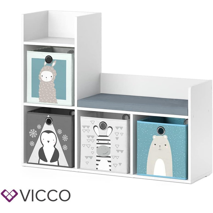 Дитяча книжкова полиця Vicco Luigi біла з 2 коробами, 107.2x88.6 см
