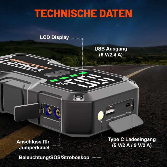 Бустер для автомобіля Starthilfe Powerbank 8000A 12V — Пусковий пристрій для акумуляторів авто, модель 9183