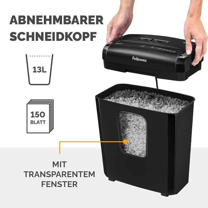Шредер Fellowes Powershred FS-6C для дому та офісу, знищення документів (P4, міні-шредер), кошик 15л, чорний