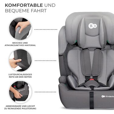 Дитяче автокрісло Kinderkraft COMFORT UP i-Size 76-150 см, сіре, 5-точковий ремінь, регульований підголівник, стандарт ECE R129/03