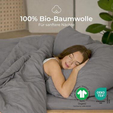 Комплект постільної білизни Dreamzie з біо-бавовни, 4 предмети (темно-сірий) — підковдра 135x200 см та 2 наволочки 80x80 см