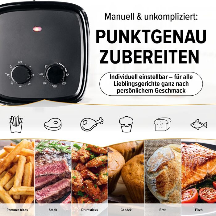 Аерофритюрниця GOURMETmaxx 3.1Л, 1350 Вт: мультифункціональна фритюрниця без олії з 6 програмами, таймером на 60 хв та функціями розморожування та підігріву
