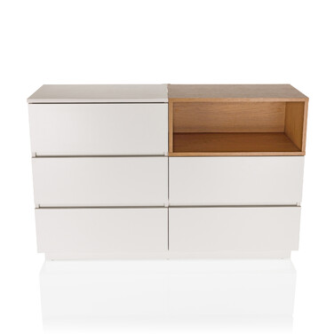 Комод-тумба MELMO S 120x40x76 см, 5 шухляд, білий/дуб, hjh LIVING
