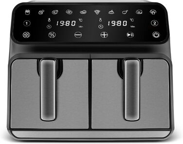 Karaca Multifry XXXL 4+4 л цифрова подвійна аерофритюрниця для здорового та смачного приготування страв для всієї родини, 1700 Вт, технологія 360° циркуляції повітря