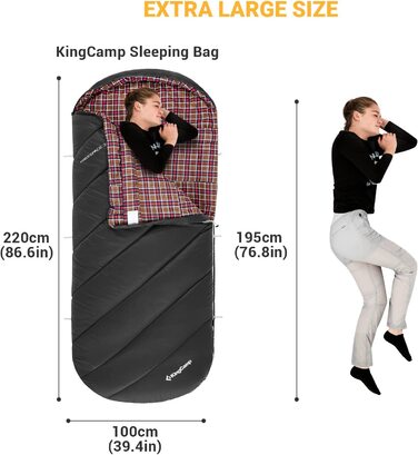 KingCamp спальний мішок XXL для дорослих, 3 сезони, легкий, для туризму, кемпінгу, рюкзакових подорожей, синій, 2.1 кг