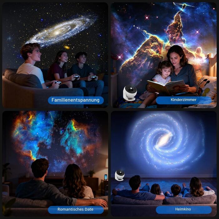 Проєктор зоряного неба Galaxy 13-в-1: Домашній планетарій з 360° обертанням, нічник-лампа з 12 констеляціями сонячної системи та місяцем для дітей та дорослих, білий
