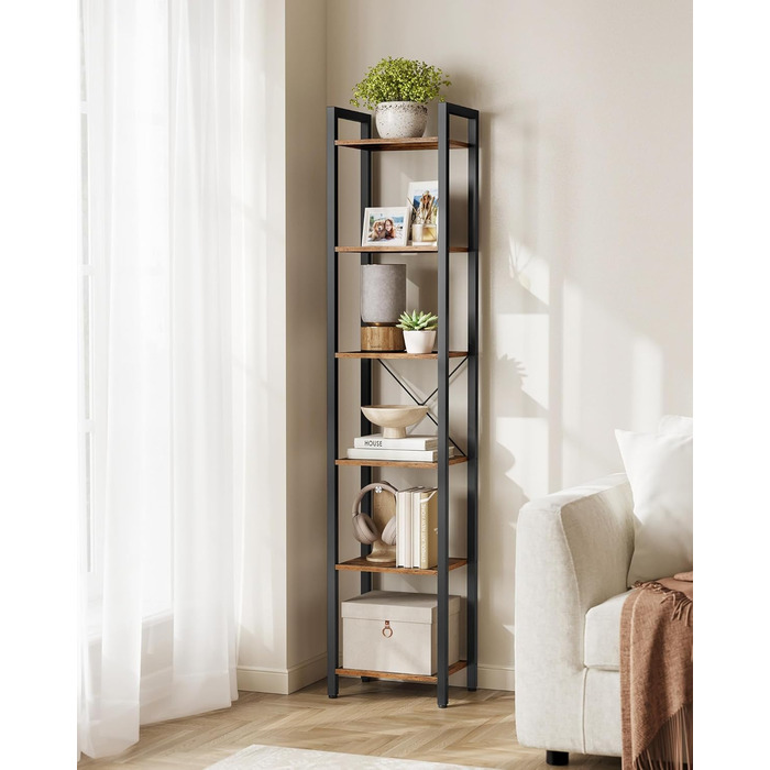 Стелаж VASAGLE Regal з 6 полицями, 30x40x186 см, вінтажний, для офісу, вітальні, спальні, кухні