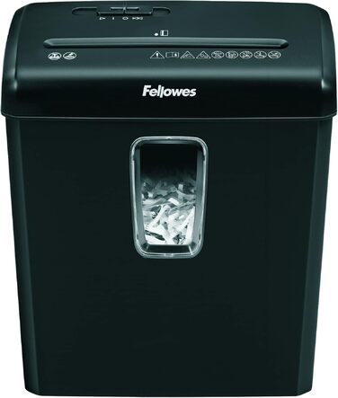 Шредер Fellowes Powershred FS-6C для дому та офісу, знищення 6 аркушів, перехресне подрібнення, кошик 15 л, P-4 безпека, чорний