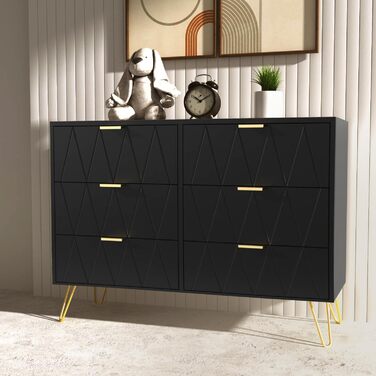 Комод UEV на 6 шухляд 100x34x73 см, чорний, з фіксацією, для зберігання одягу, документів, іграшок, вузький шафа для вітальні та спальні, легке складання