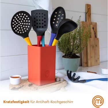 Набір кухонних аксесуарів Masterchef з підставкою: антипригарний, стійкий до подряпин та високих температур, ложки і лопатки для готування та випічки