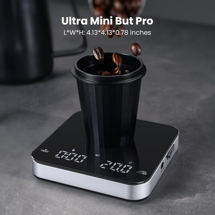 Таймерна кавова вага Maestro House Mini-Kaffeewaage 2кг/0.1г для еспресо та пуроверу, перезаряджувана, цифрова кухонна вага з автоматичним вимірюванням часу