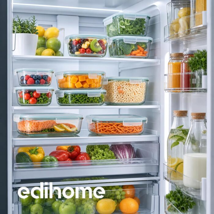 Набір скляних контейнерів для зберігання їжі з кришками edihome, 14 предметів (7 контейнерів + 7 кришок), герметичні прозорі контейнери для продуктів, BPA-free