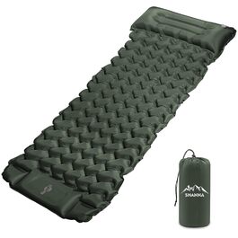 Кемпінговий надувний килимок SHANNA Outdoor: потовщений (12 см), ультралегкий матрац для походу та кемпінгу з вбудованим ножним насосом, армійський зелений