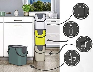 Набір контейнерів для сортування сміття Rotho Albula 3×25л, пластик, BPA-free, для кухні, антрацит/синій/бежевий