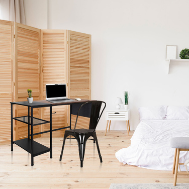 Робочий стіл / письмовий стіл WORKSPACE H I 120 x 60 см з бічною полицею, чорний / коричневий hjh OFFICE
