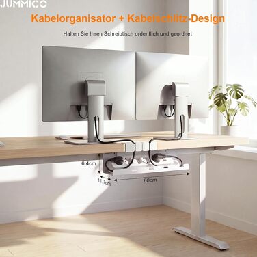 Регульований по висоті письмовий стіл JUMMICO 160x80 см з системою кабель-менеджменту, колір дуб
