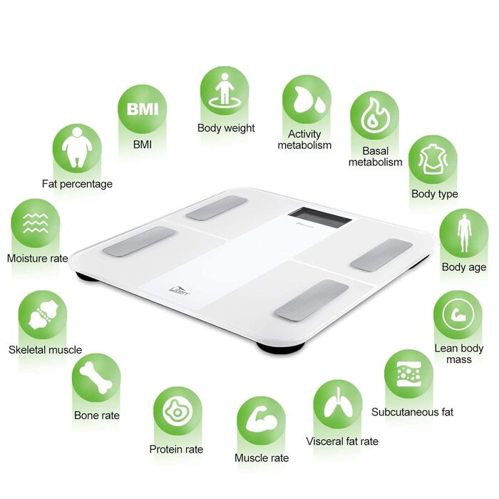 Цифрова вага-аналізатор жиру Uten з Bluetooth, 180 кг, біла, з додатком