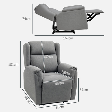 HOMCOM Recliner, Реклайнер для телевізора з функцією відкидання, Реклайнер для телевізора з пружинною пружиною, М'який реклайнер, крісло вантажопідйомністю до 150 кг для вітальні, спальні, темно-сірий