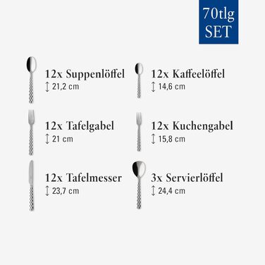 Набір столових приборів Villeroy & Boch Boston на 12 осіб, 70 предметів, нержавіюча сталь, класичний стиль